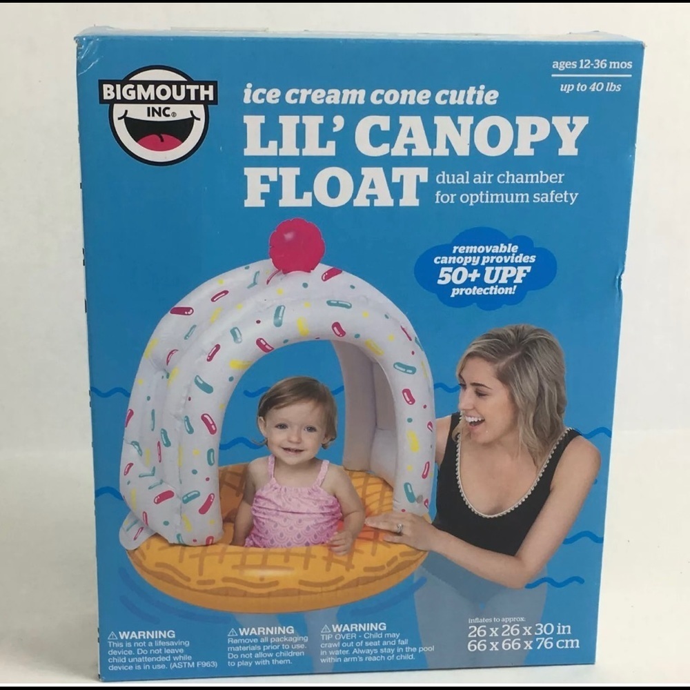 New Baby Float Lil’ Canopy Ice Cream Cone Toddler Swim Raft Water Pool Girls